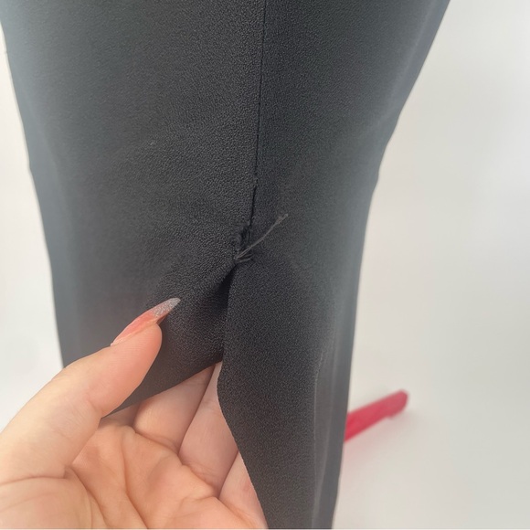 80s Morton Myles Black Peplum Dramatic Shoulder Crepe Midi Dress - Picture 12 of 14